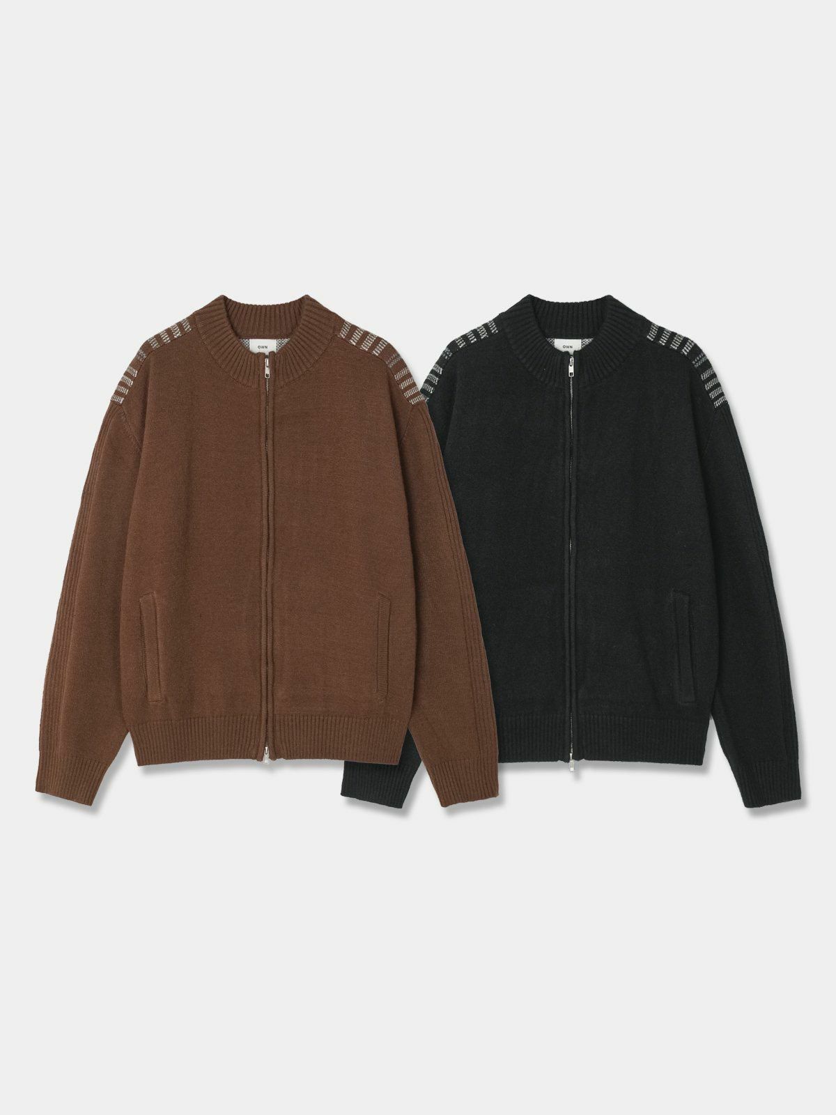 拼格仔拉鍊針織外套 OWN-067JK