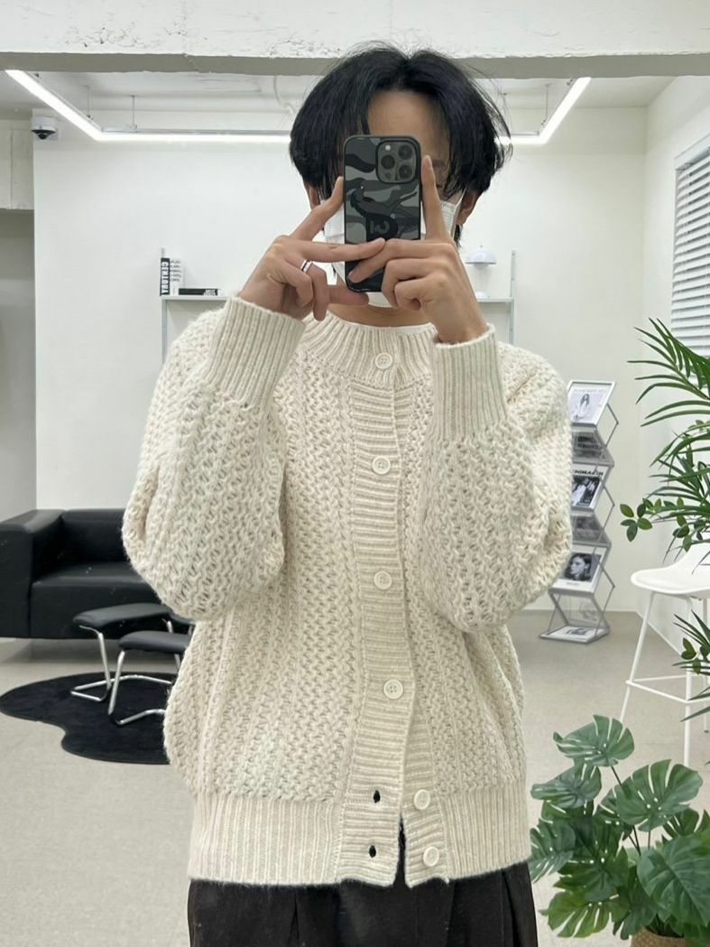 圓領暗紋開胸針織外套 OWN-072JK