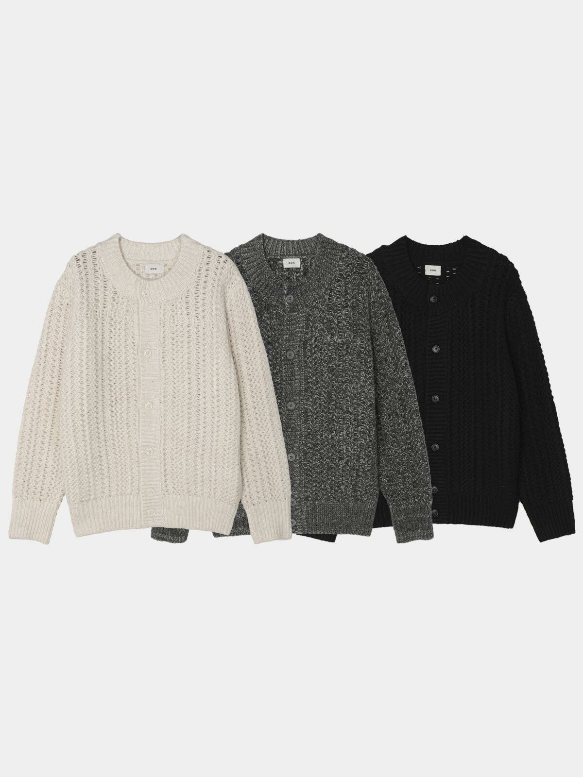 圓領暗紋開胸針織外套 OWN-072JK