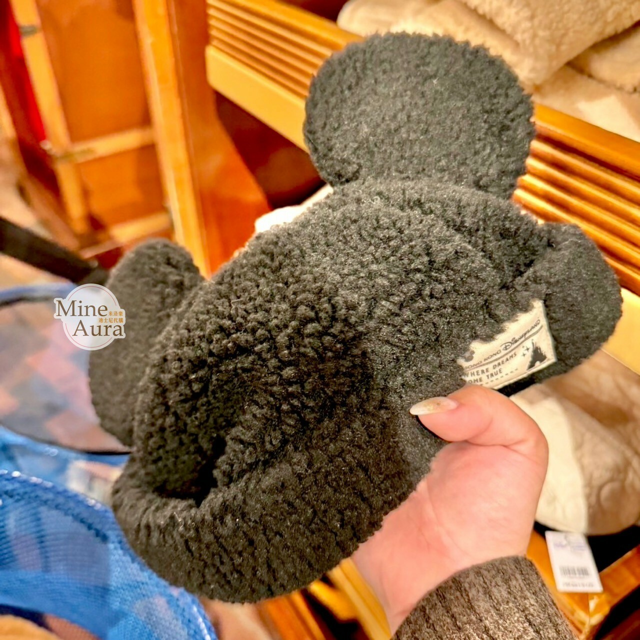 (現貨) 米奇 Mickey 立體耳朵 造型 QQ毛 羊羔毛 黑色 保暖 帽子 -香港迪士尼樂園