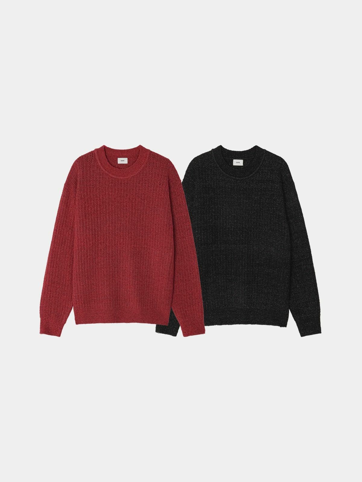 淨色圓領暗紋針織衫 OWN-074T