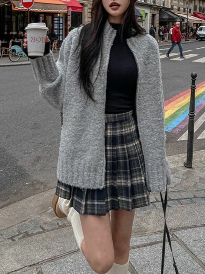 淨色拉鍊針織外套 OWN-076JK