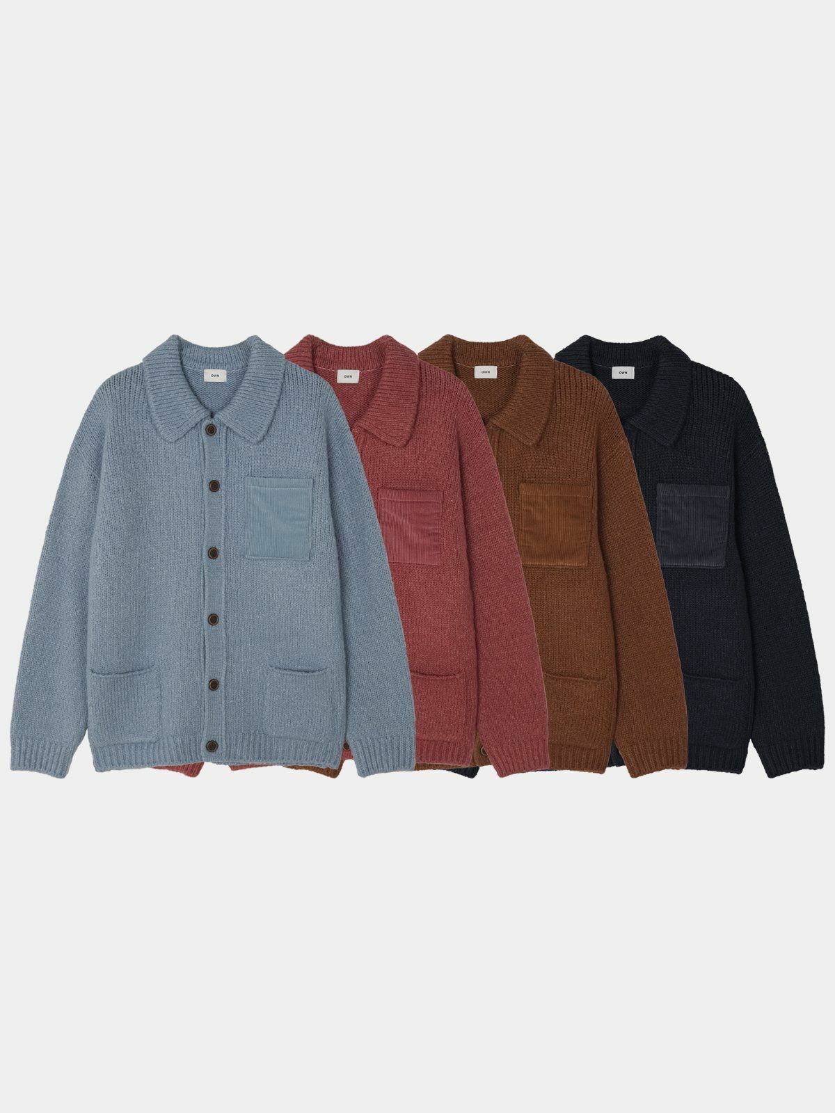 淨色反領開胸針織外套 OWN-078JK