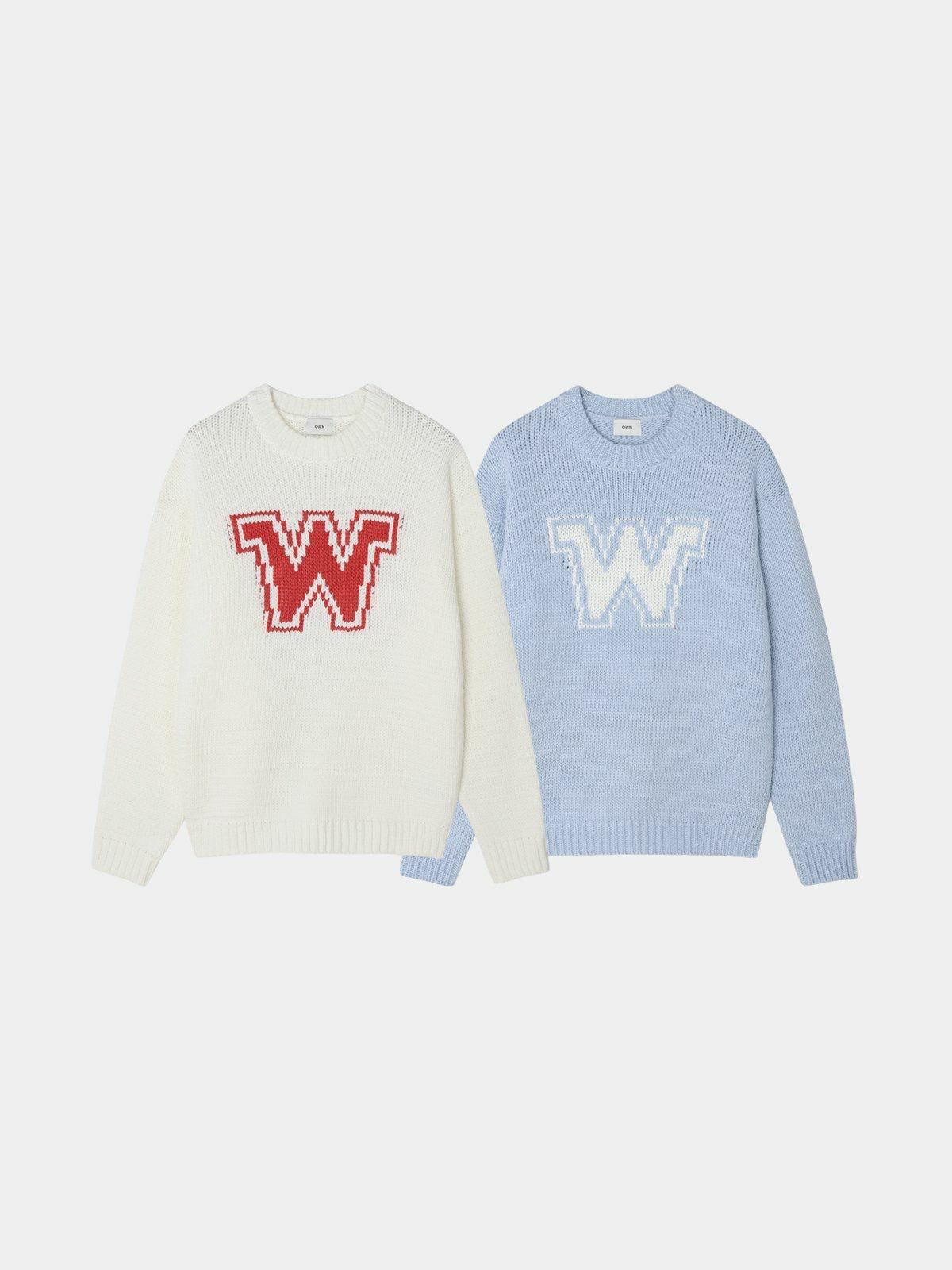 圓領英文字針織衫 OWN-082T