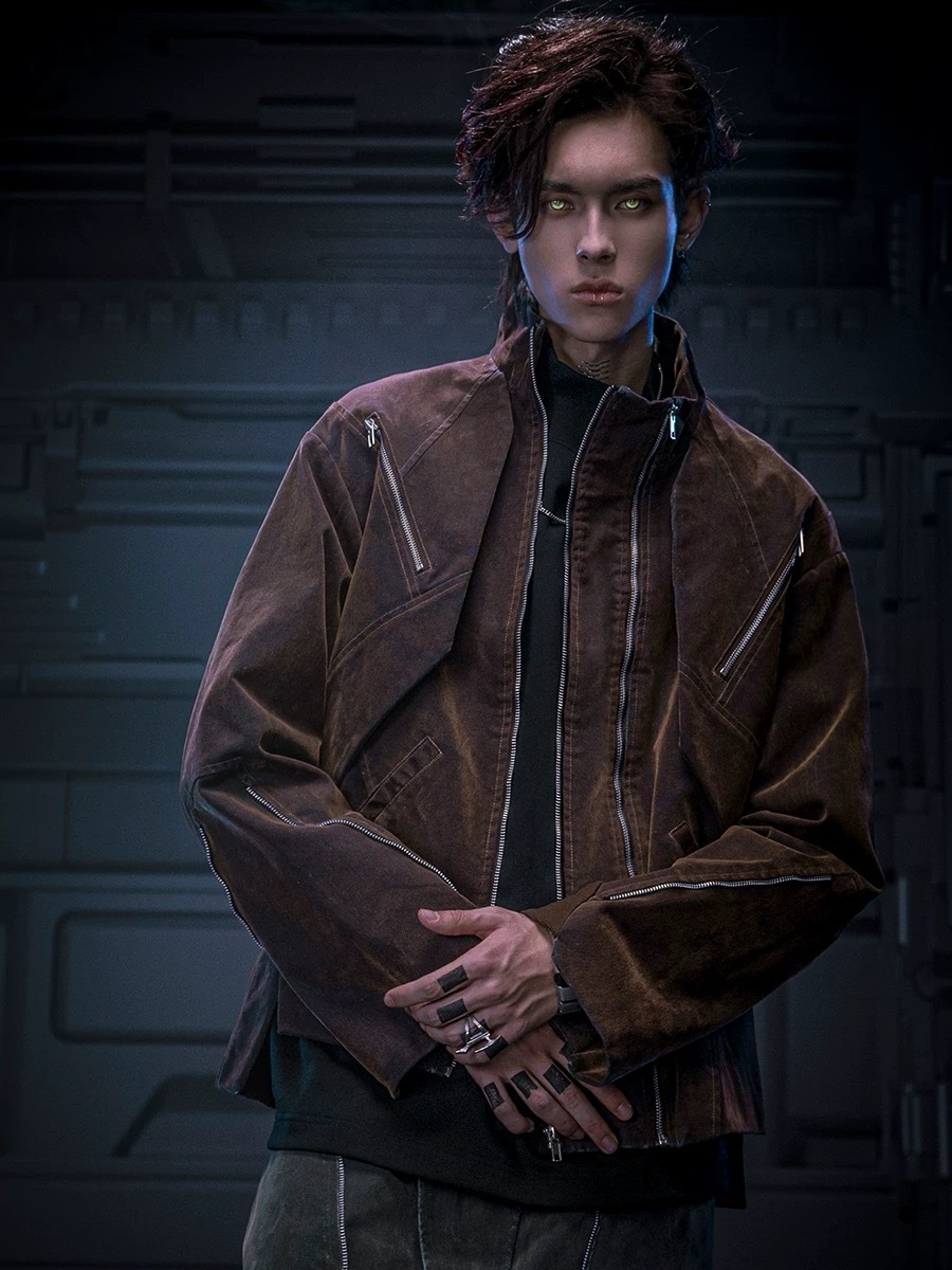 不作惡「流光牛仔夾克」賽博朋克高街阿美咔嘰異色植絨夾克短款