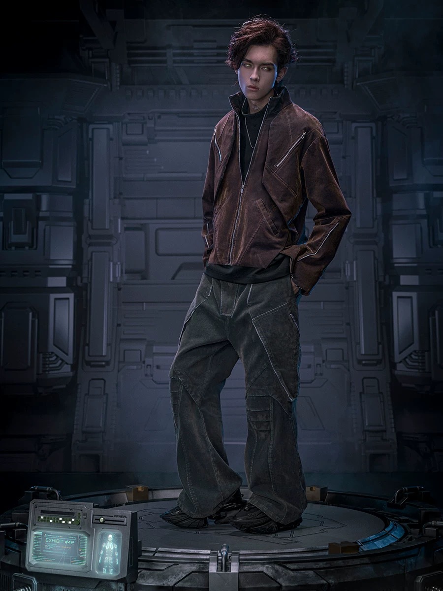 不作惡「流光牛仔夾克」賽博朋克高街阿美咔嘰異色植絨夾克短款