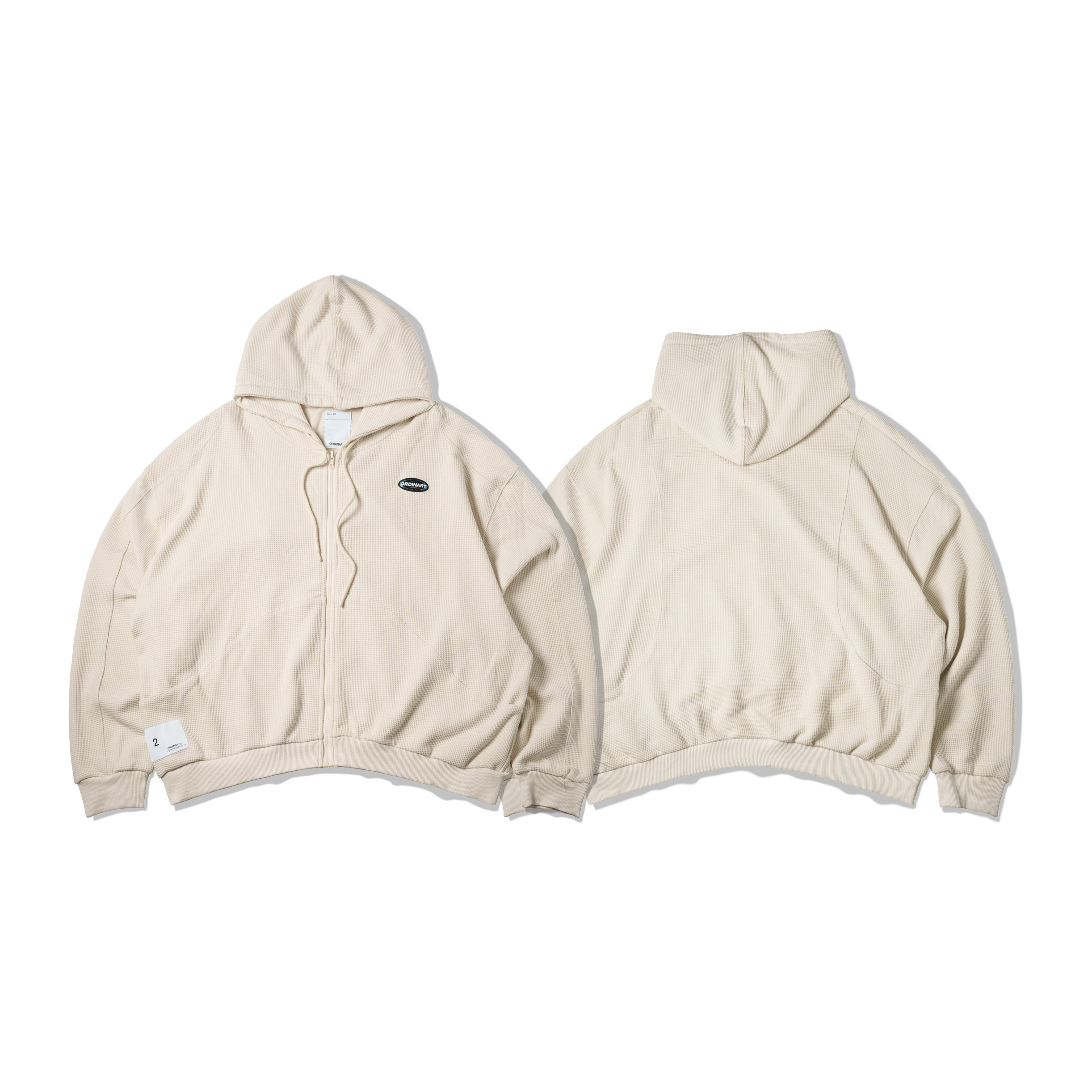 ORDINARY / WAFFLE ZIP HOODIE 重磅華服格短版帽拉外套 - 米白色, 灰藍色