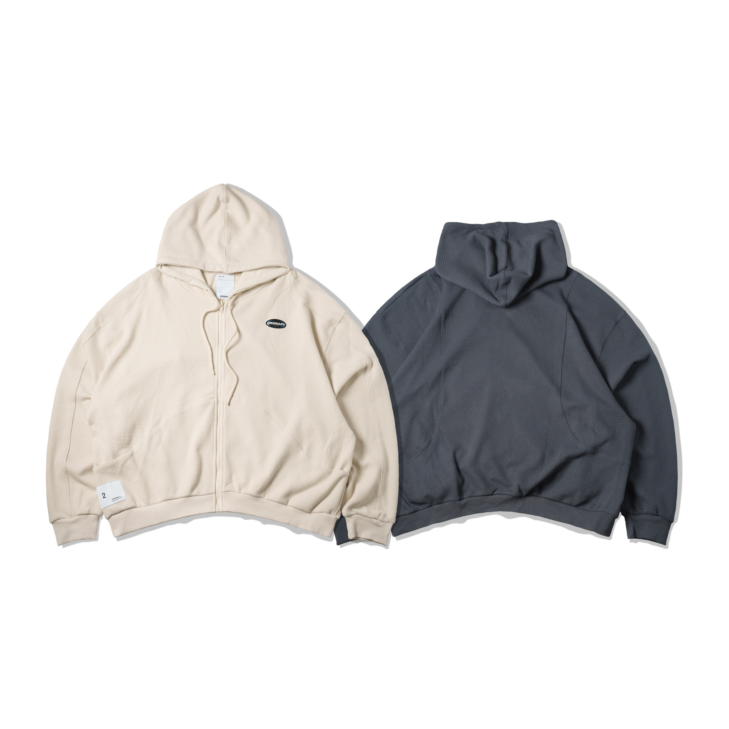 ORDINARY / WAFFLE ZIP HOODIE 重磅華服格短版帽拉外套 - 米白色, 灰藍色
