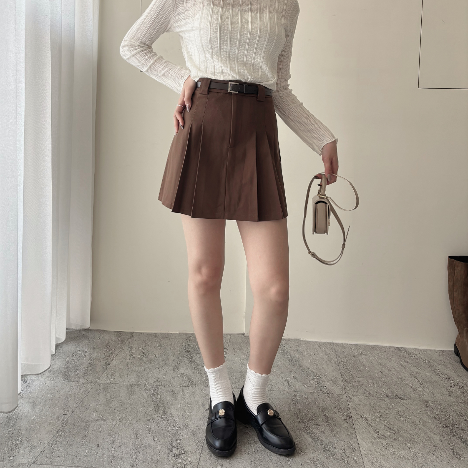 復古學院風! 附皮帶-百褶裙短裙 短褲裙(現貨)