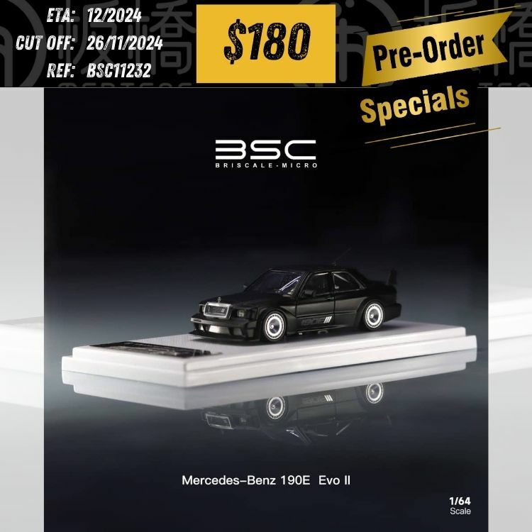 PO-$180 * BSC * 1:64 MERCEDES BENZ 190E W201 KS CONCEPT MATT BLACK [OD23/11]