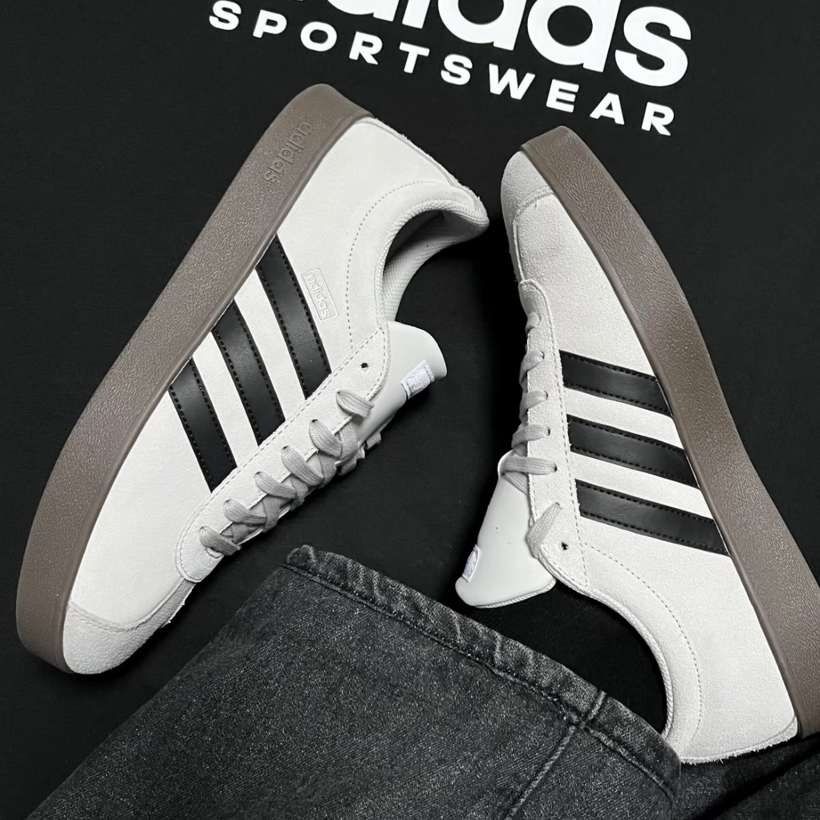 【現貨】Adidas Neo Vl Court 德訓鞋 麂皮 三線 復古米灰