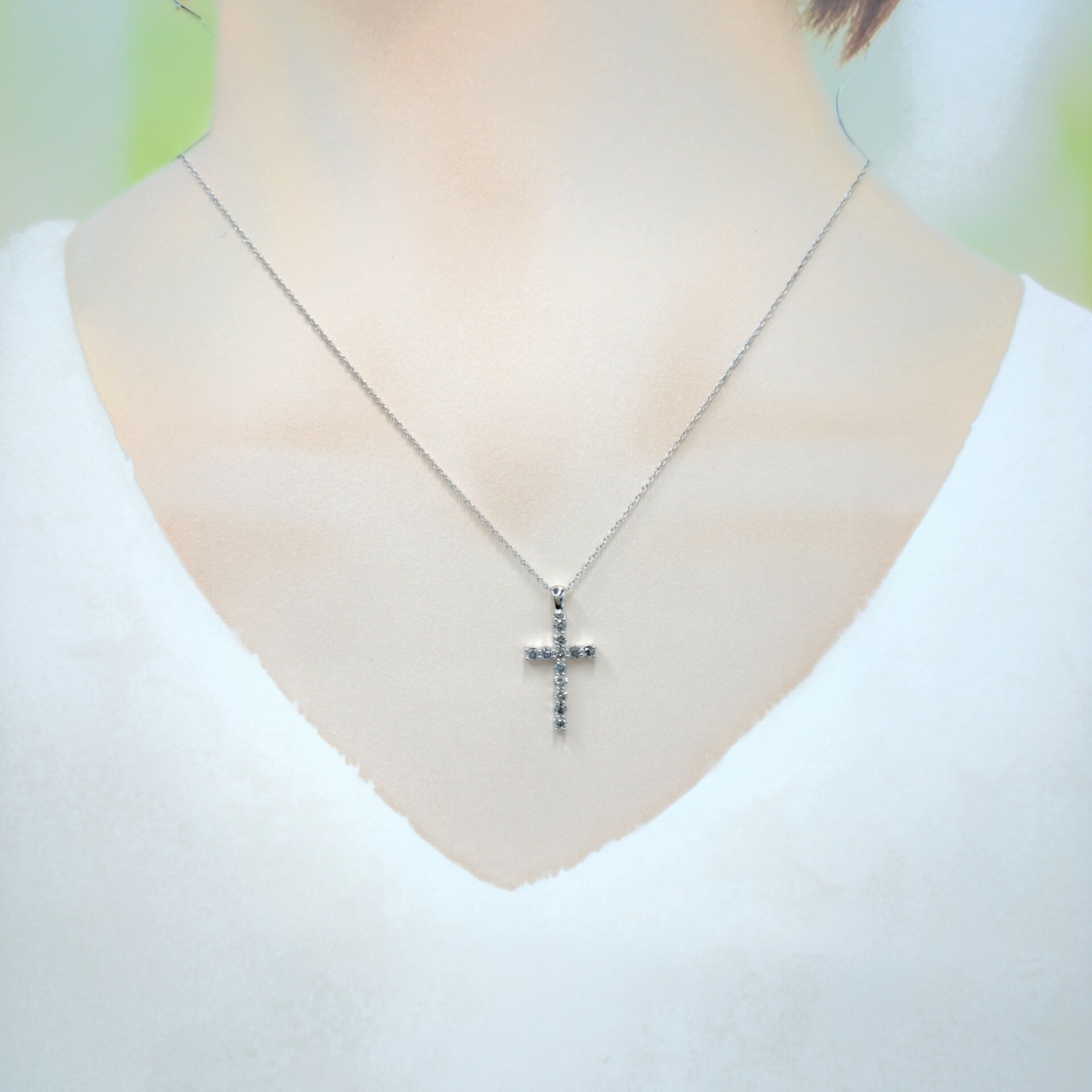 全新18K白金53份鑽石十字架吊墜