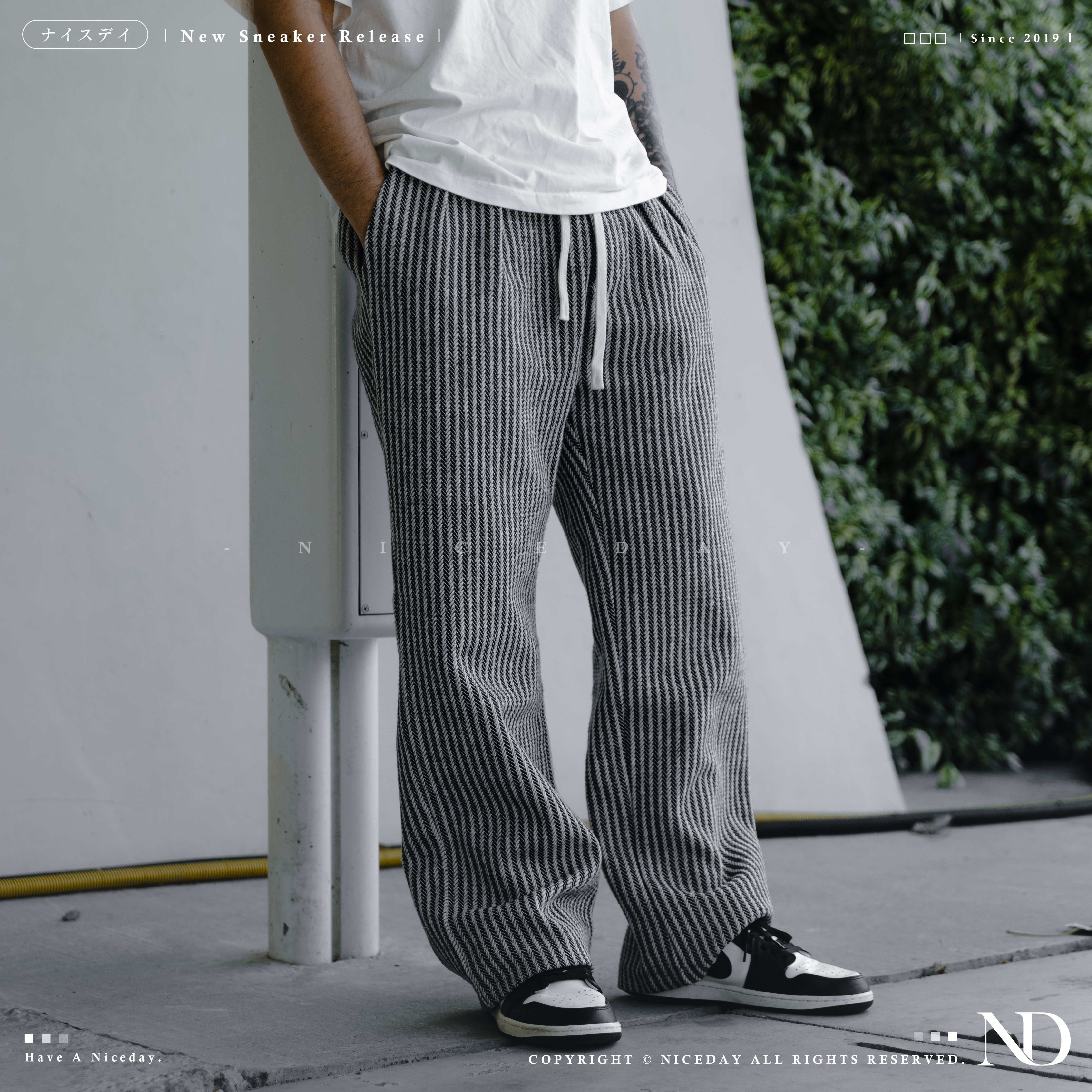 NICEDAY 代購 服飾 黑白條紋 長褲 寬褲 休閒褲