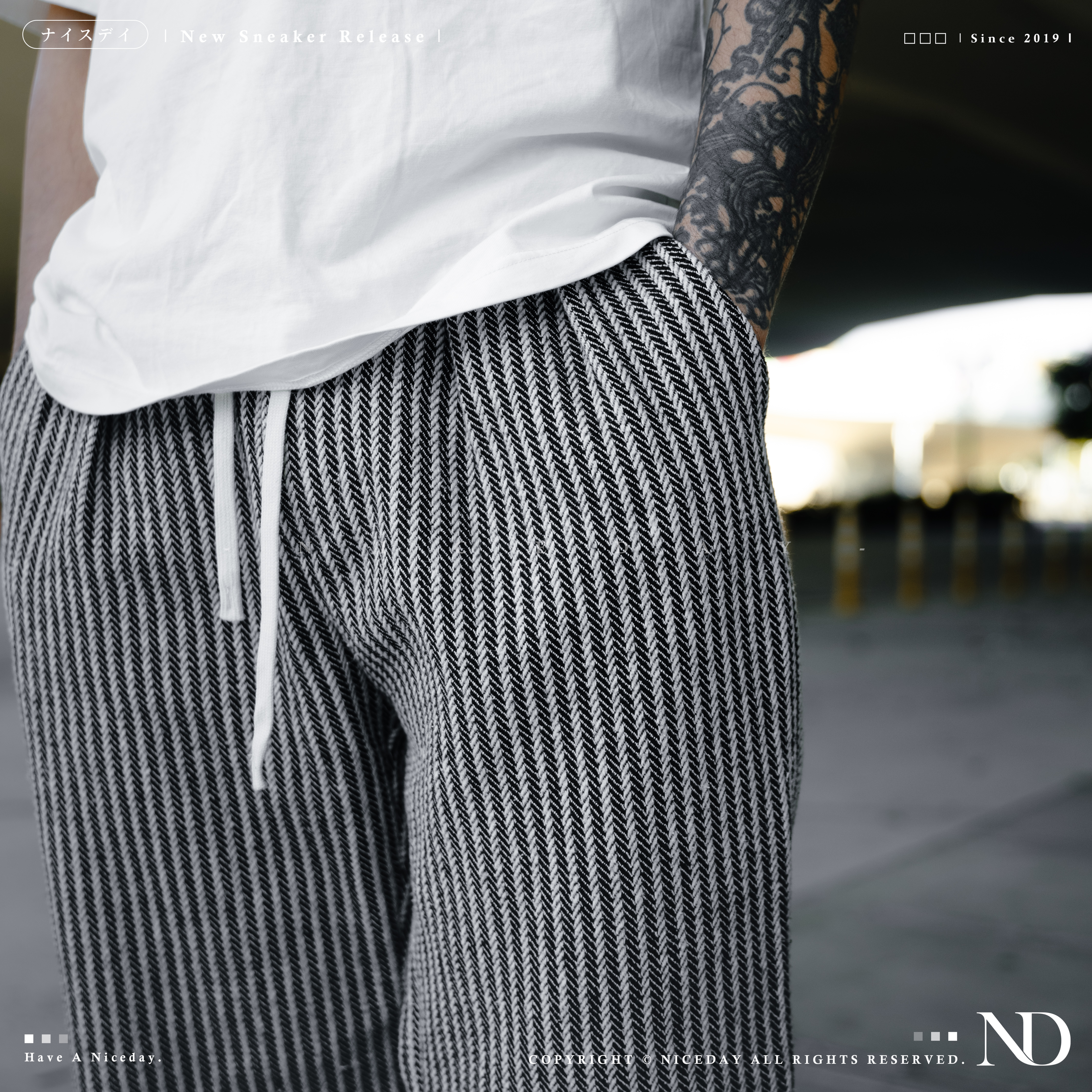 NICEDAY 代購 服飾 黑白條紋 長褲 寬褲 休閒褲