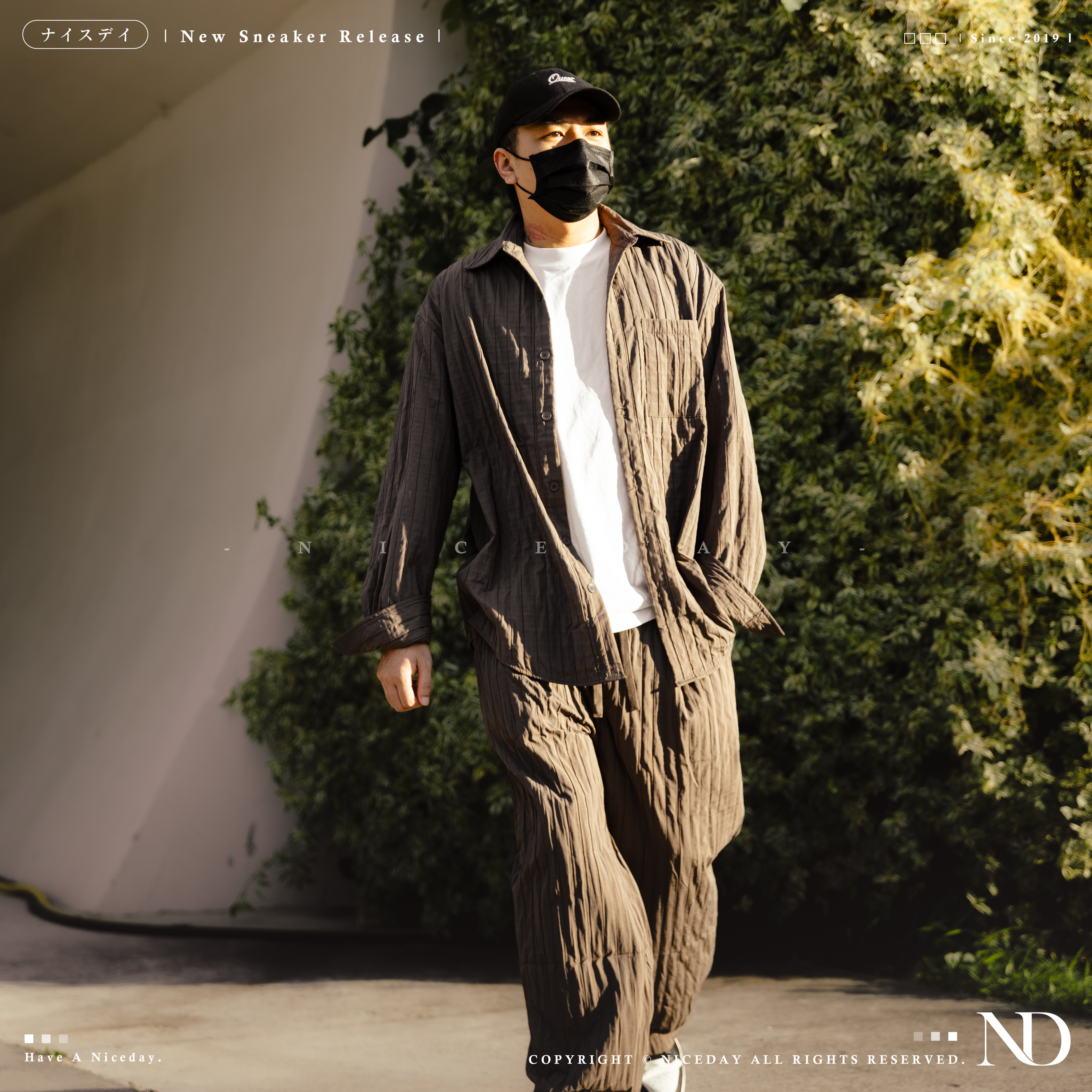 NICEDAY 代購 服飾 日系復古 寬鬆長袖 襯衫 皺褶 長褲 套裝 卡其色 米白色