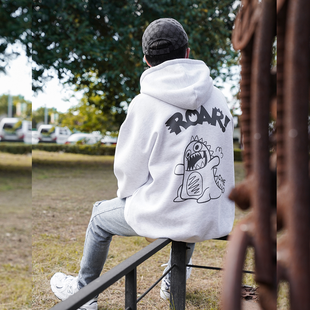 QIAO - ROAR壞恐龍 內刷毛連帽T