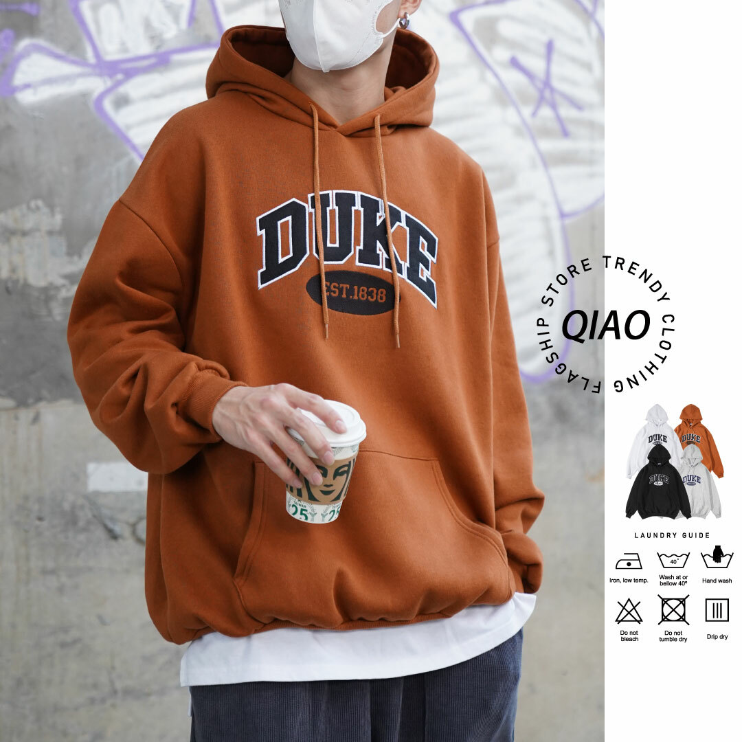 QIAO - DUKE 刺繡 內刷毛帽T