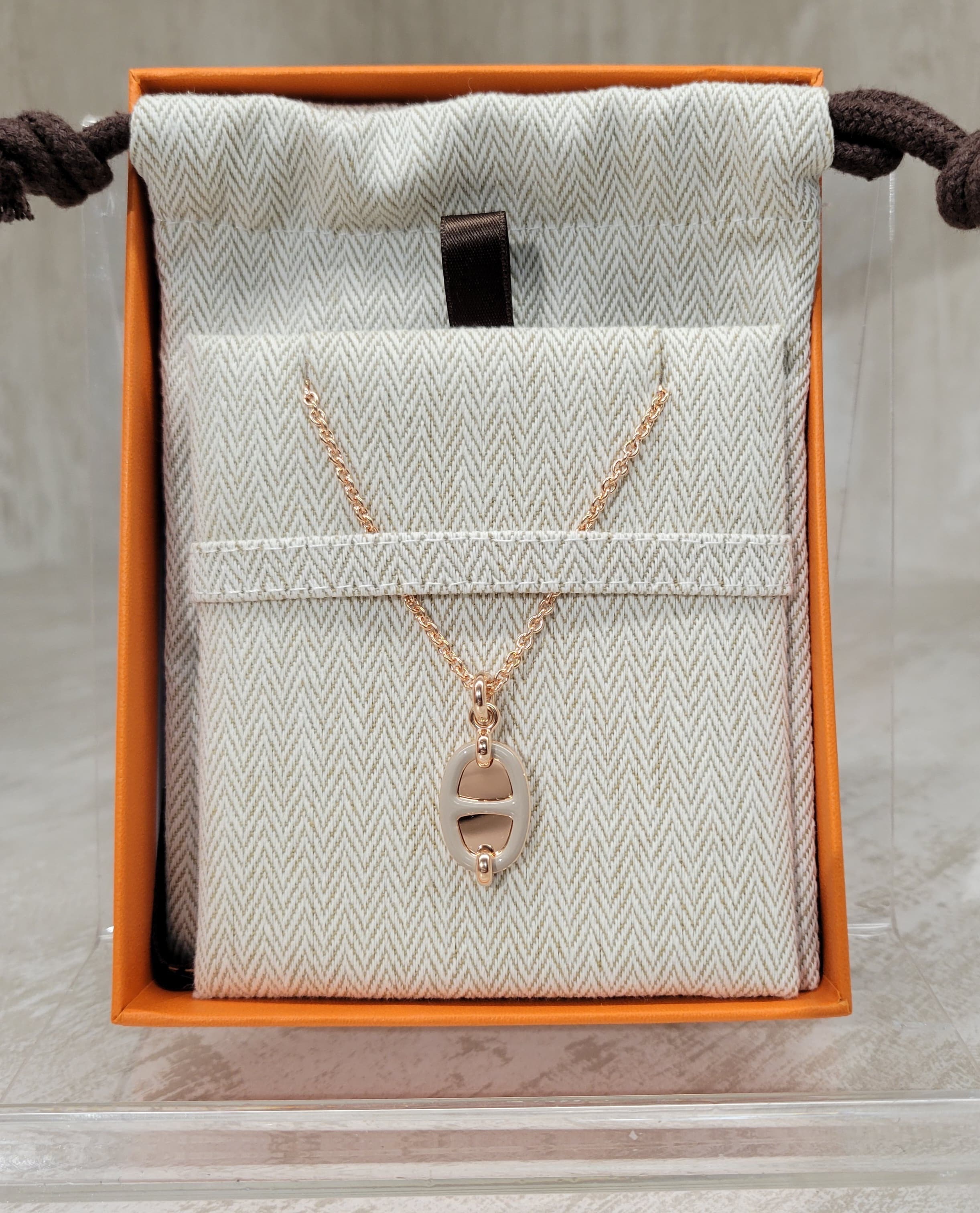 Hermes mini maillon pendant marron glace FO,small model 豬鼻頸鏈 奶茶玫瑰金