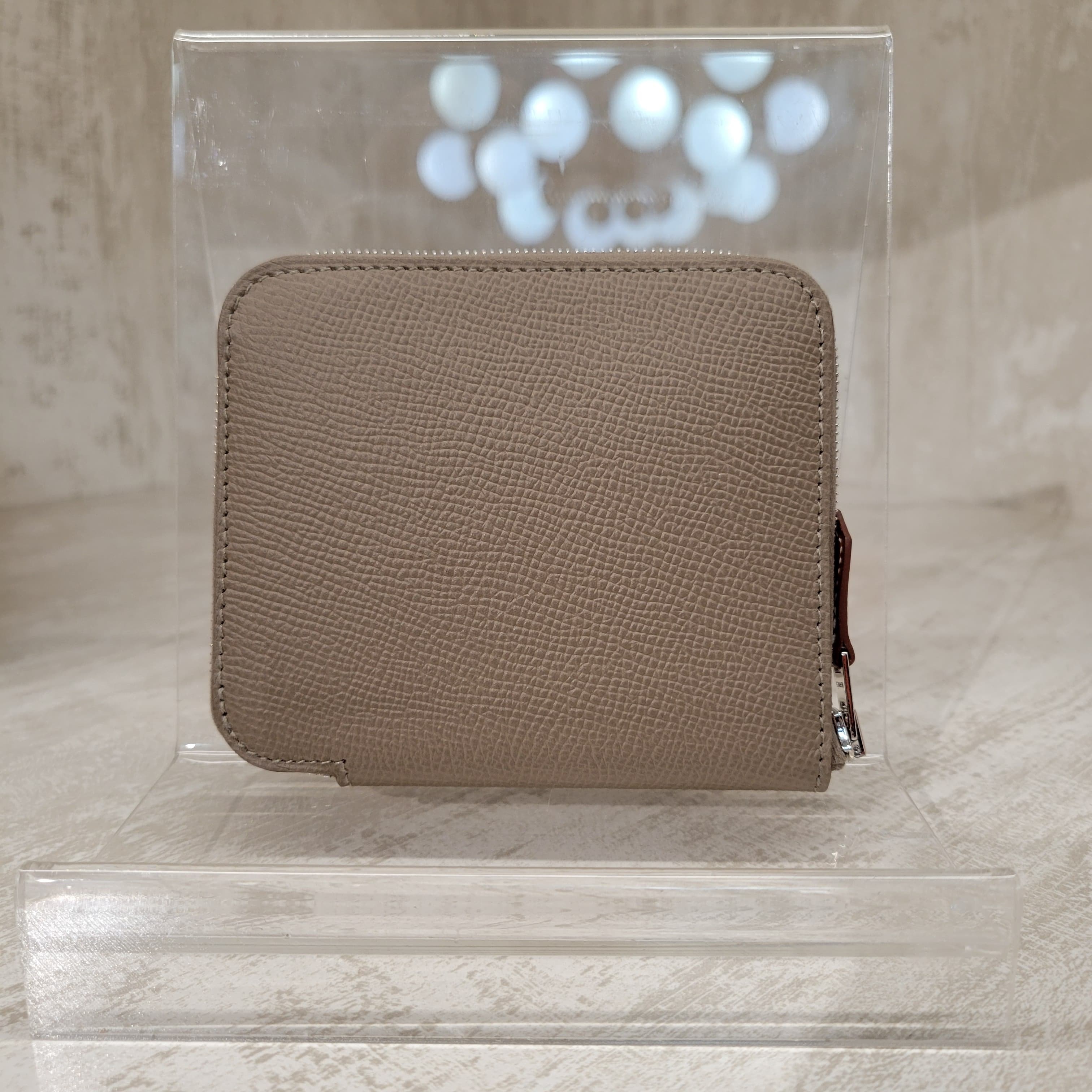 HERMES SILK IN COMPACT WALLET ETOUPE/CASSIS-FIZZ 短銀包 大象灰