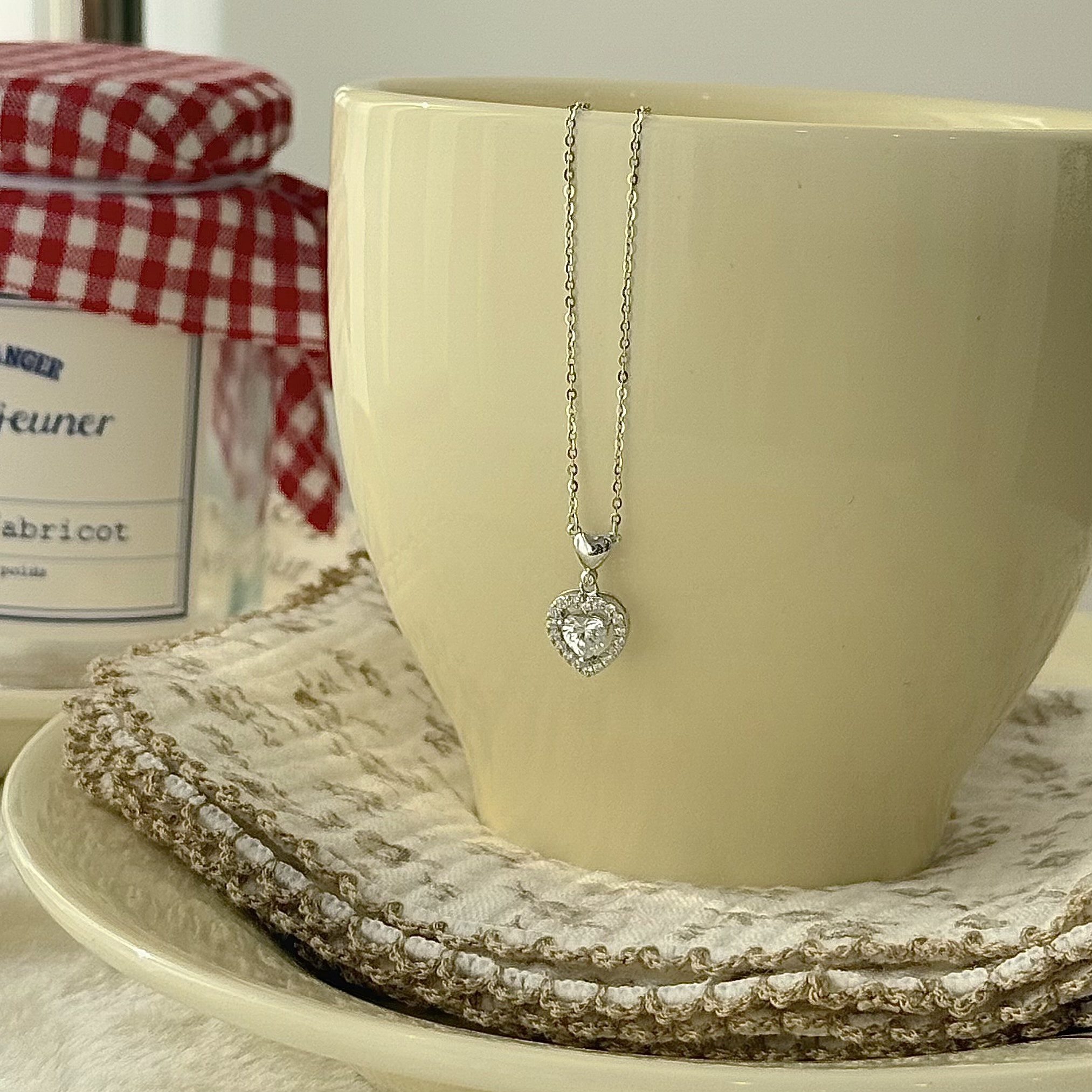 J18【輕奢】排鑽愛心純銀鎖骨鏈