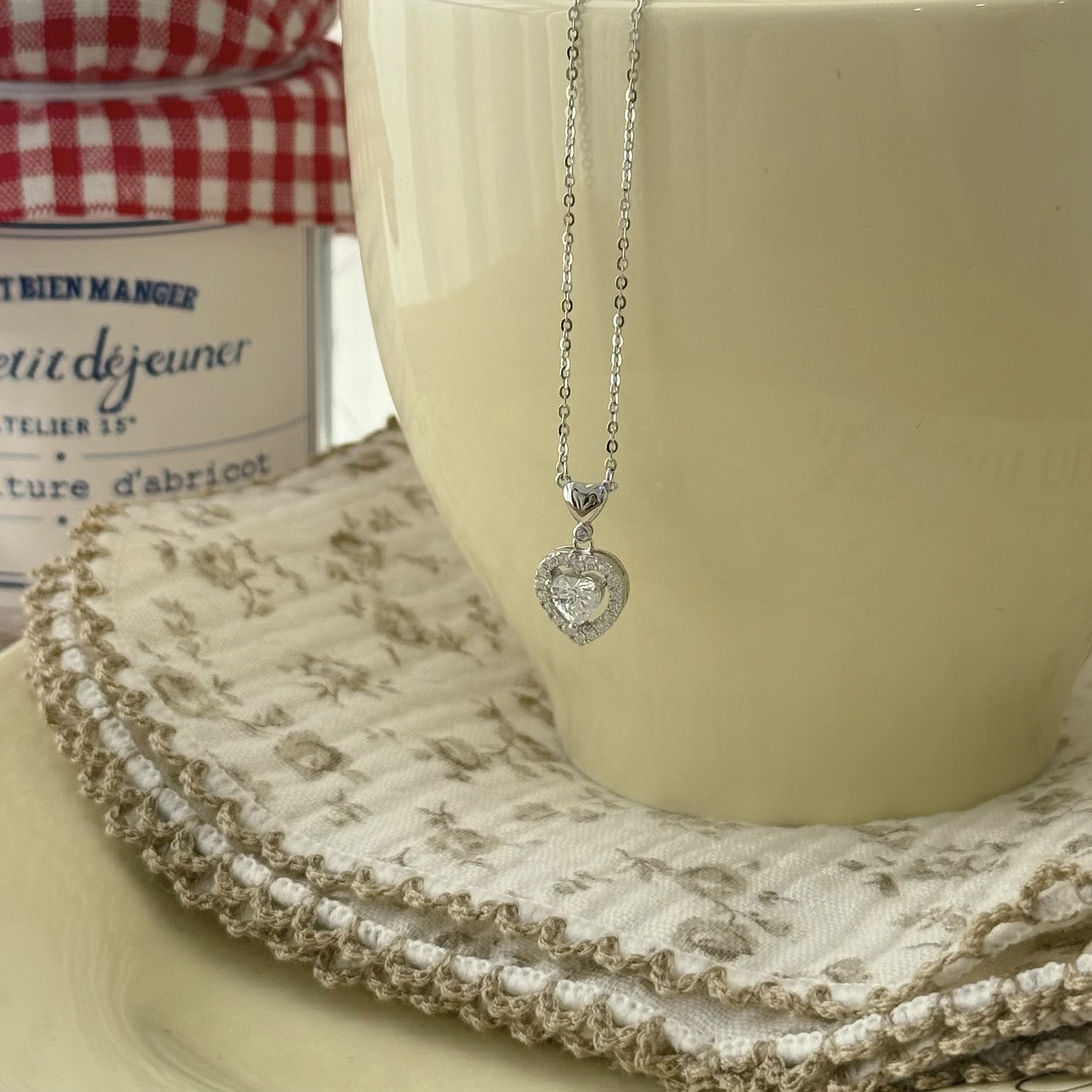 J18【輕奢】排鑽愛心純銀鎖骨鏈