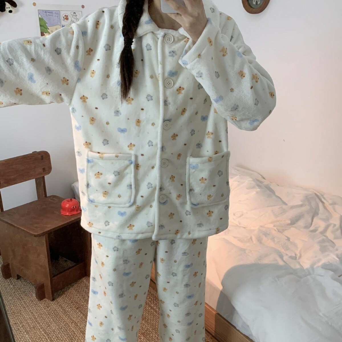《5304》雲朵滿版可愛小動物軟綿綿長袖睡衣套裝