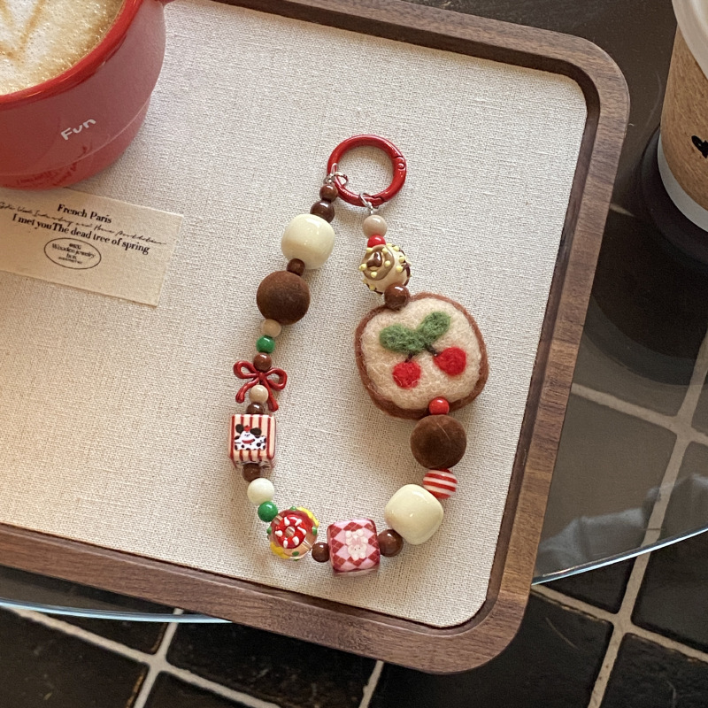 《5310》秋冬咖啡毛氈曲奇餅乾彩豆手機鏈