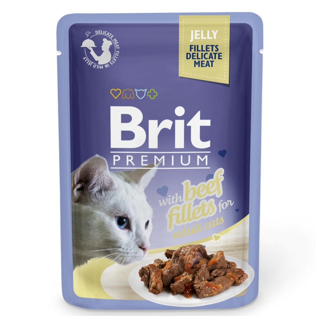 Brit Premium With Beef Fillets in Jelly For Adult Cats 85g (Original Box 24 packs)