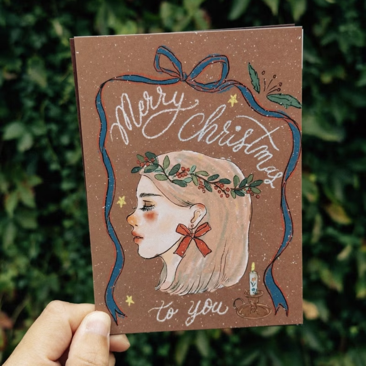 聖誕花圈女孩 聖誕卡 聖誕明信片｜甜蜜生活