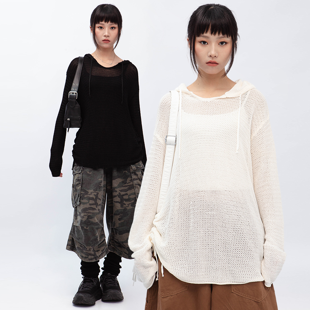 鏤空連帽針織衫