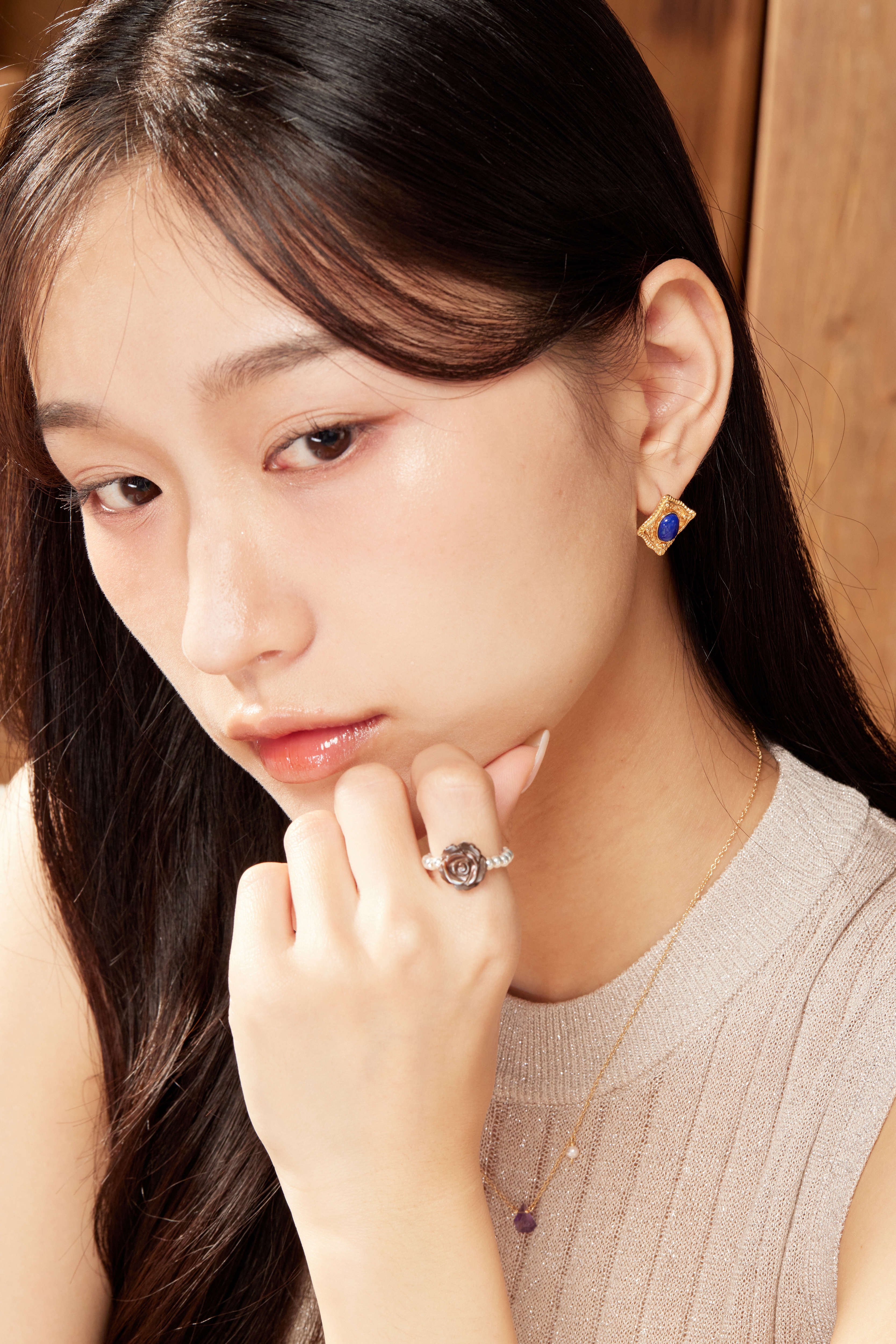 R877 | 純銀玫瑰花線戒指