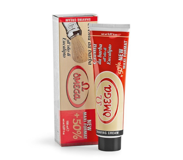 Omega Crema da Barba Shaving Cream Tube with Eucalyptus Oil, 150g