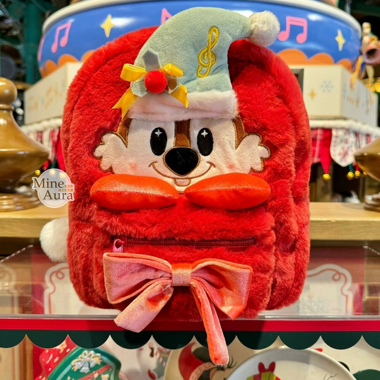 (限時特價) 2024 冬日米奇系列 黑鼻 奇奇 Chip 絨毛大頭 造型 後背包 奇奇蒂蒂 Chip 'n Dale -上海迪士尼樂園