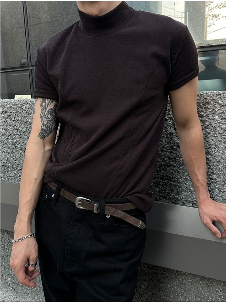 雙剪裁半高領極地肌肉T恤