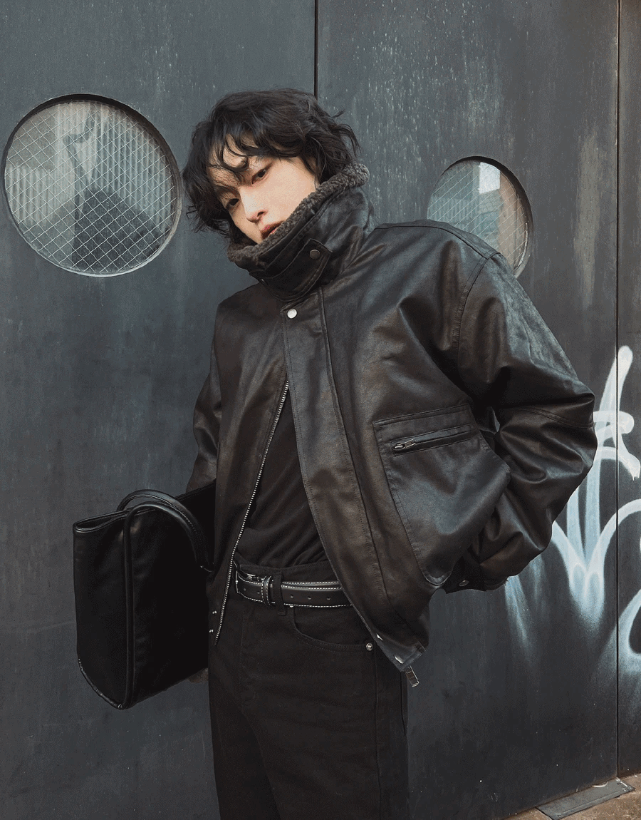 裂紋A-2短款飛行夾克外套