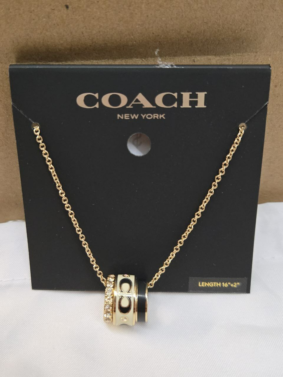[S] COACH CI905 OUTLET SIGNATURE ENAMEL RONDELL NECKLACE,GOLD/WHITE, 889295523681 (SCO999)