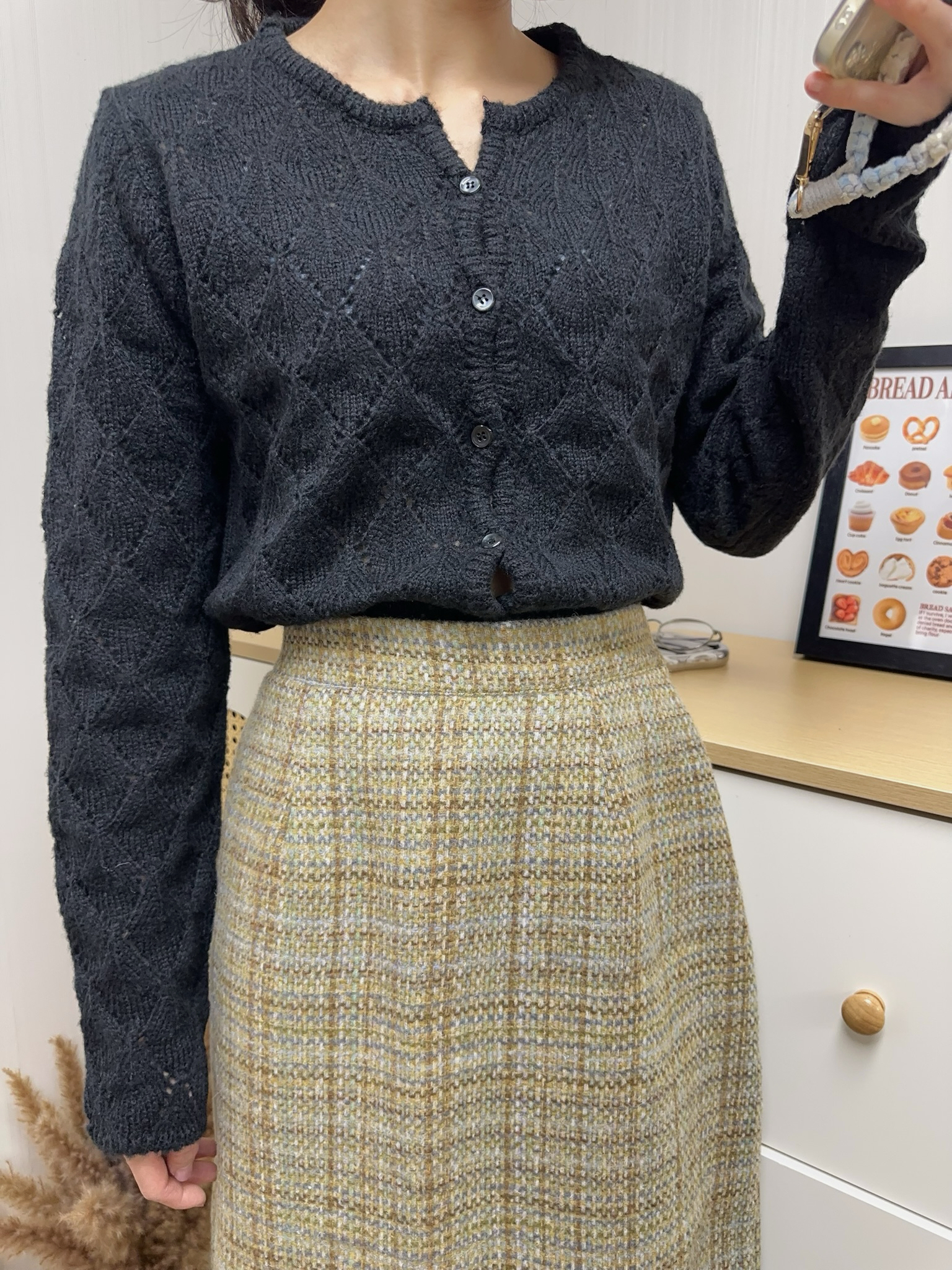 Argyle check hollow cardigan(現貨)