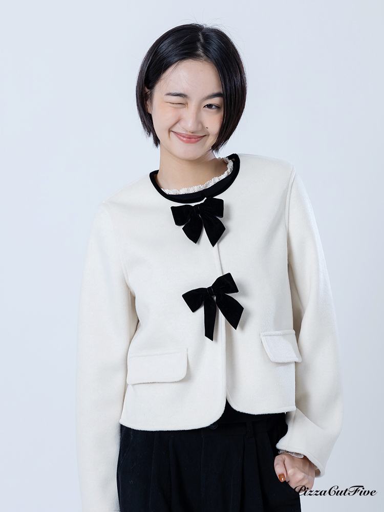 蝴蝶結復古毛呢外套 PizzaCutFive PCF243415027