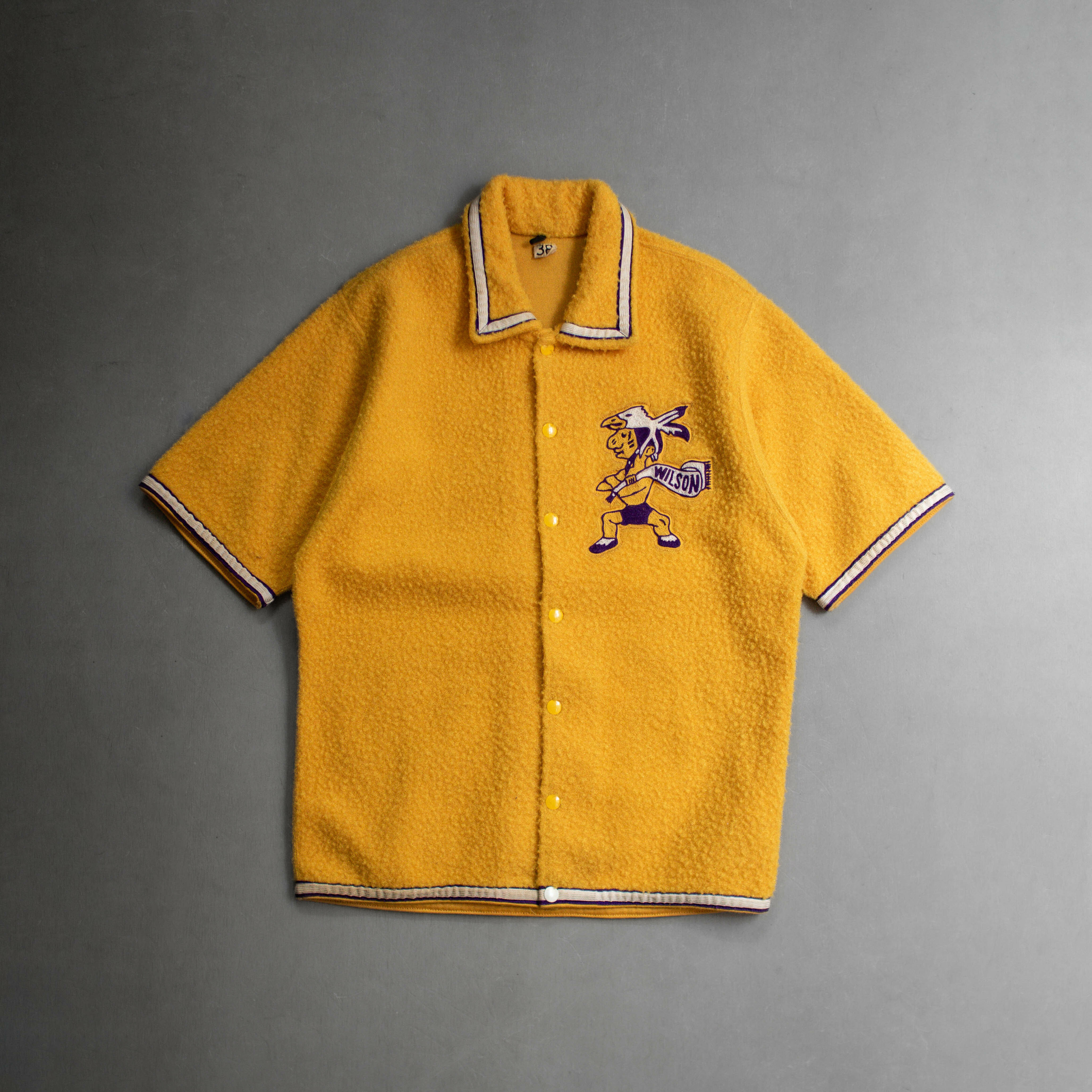 60S VINTAGE FLEECE WARM-UP JACKET 美國製 黃色 短袖 刷毛 熱身 外套