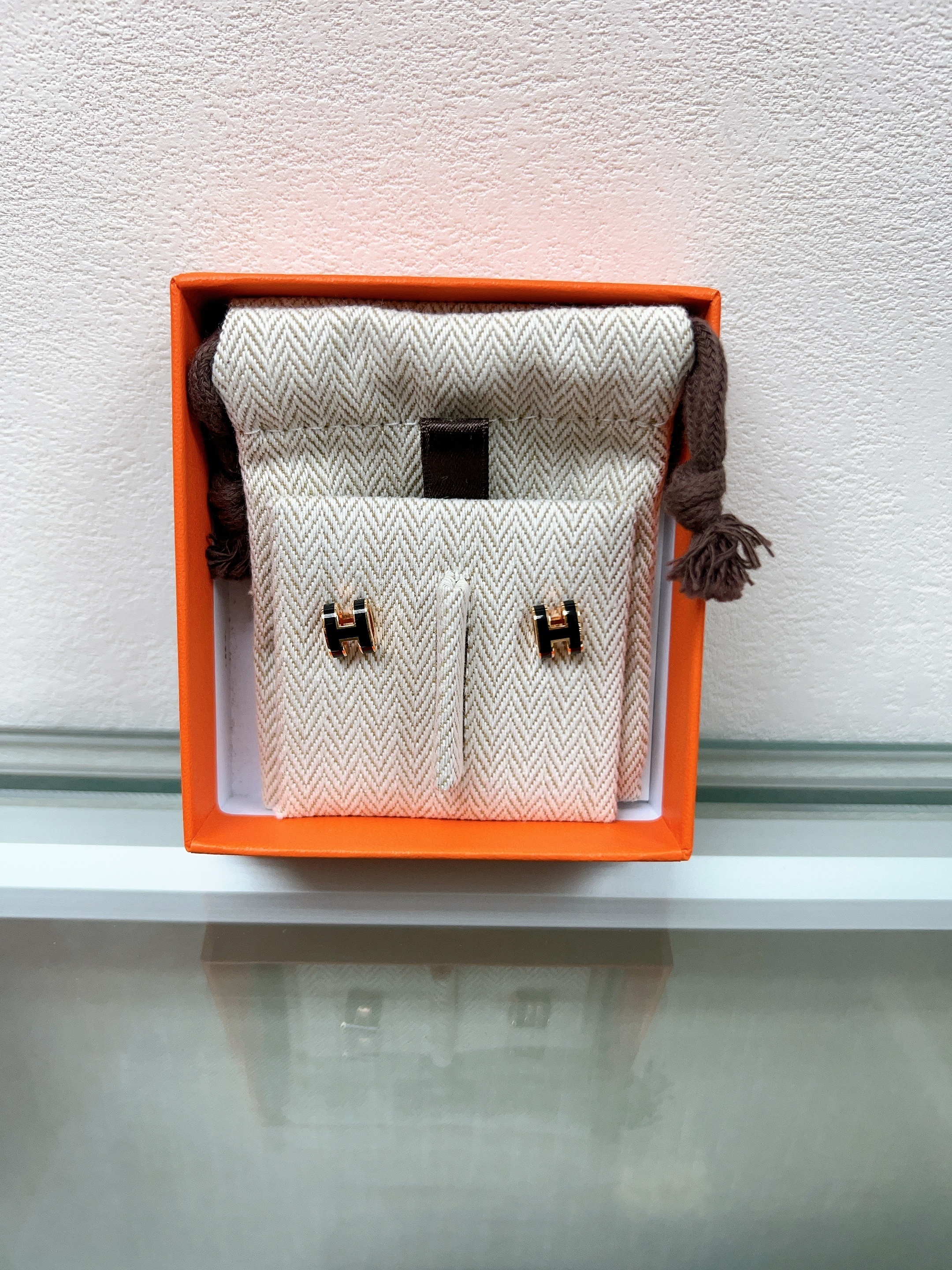 Hermes mini pop h earrings (black/ RGHW)