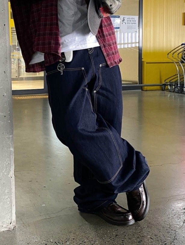 雙膝原色牛仔寬褲