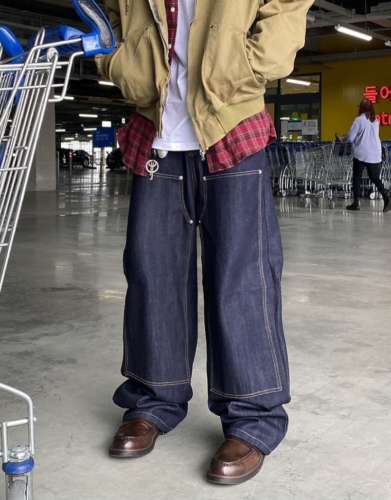 雙膝原色牛仔寬褲