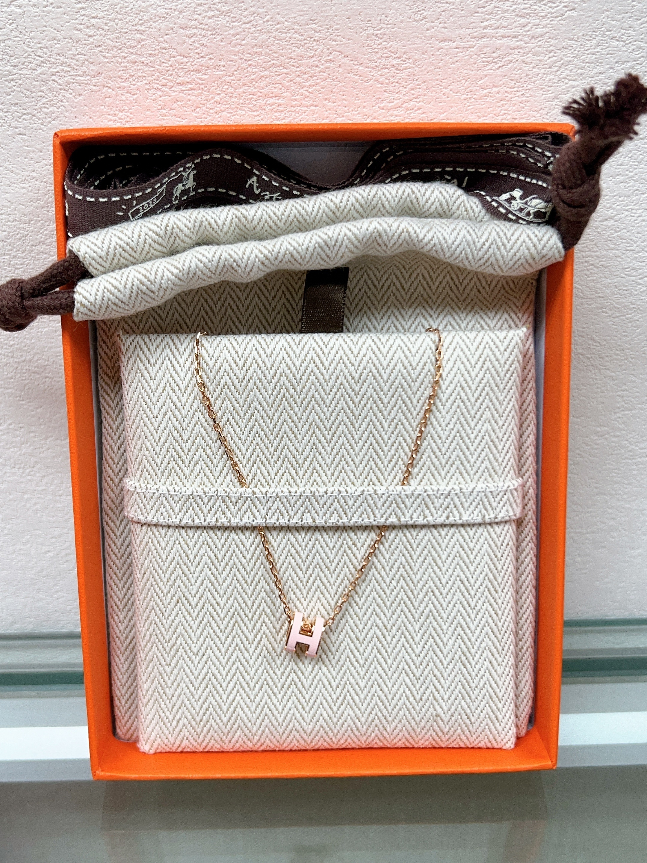 *Unused* Hermes mini pop h necklace (rose dragee pink/ RGHW)