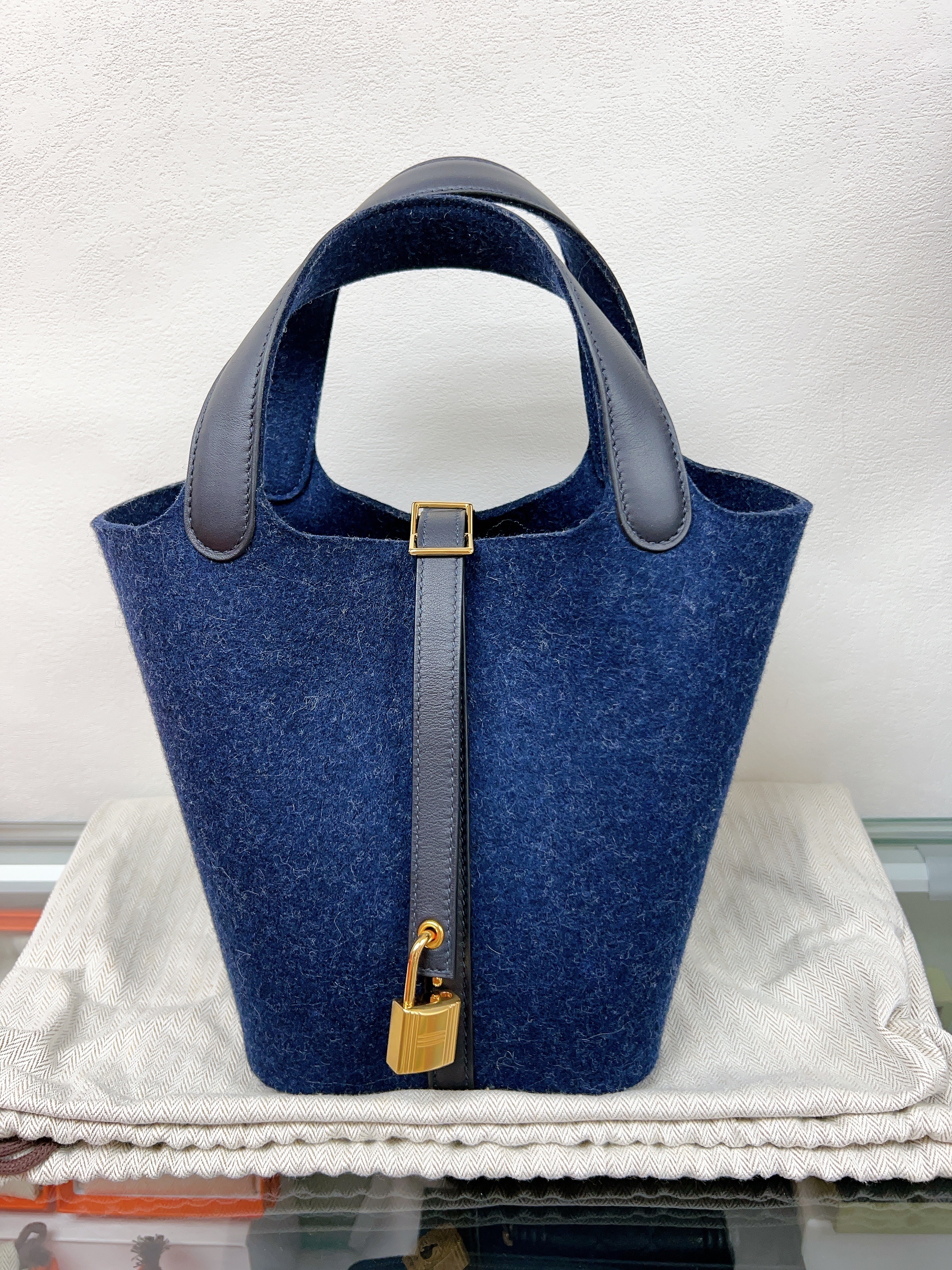 Hermes picotin 18 wool (bleu nuit/ stamp U)