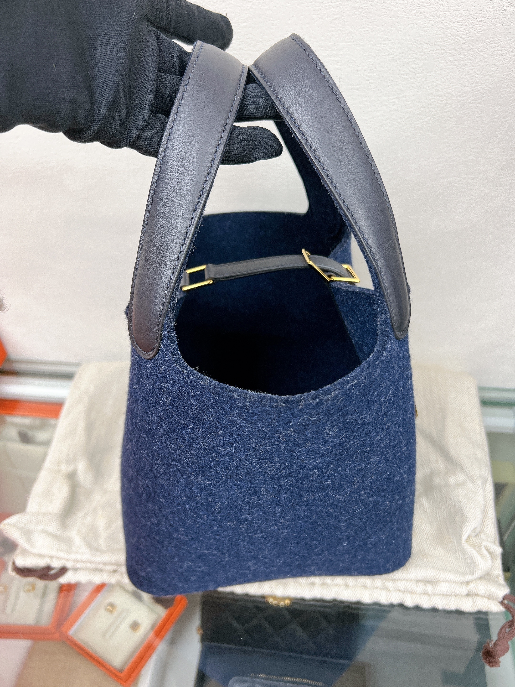 Hermes picotin 18 wool (bleu nuit/ stamp U)