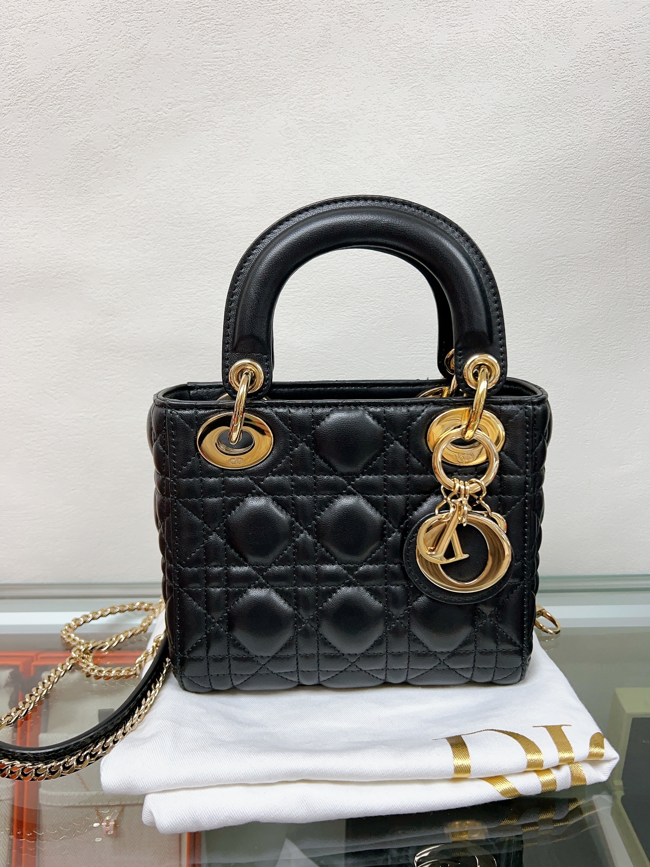 Lady dior mini chain (black)