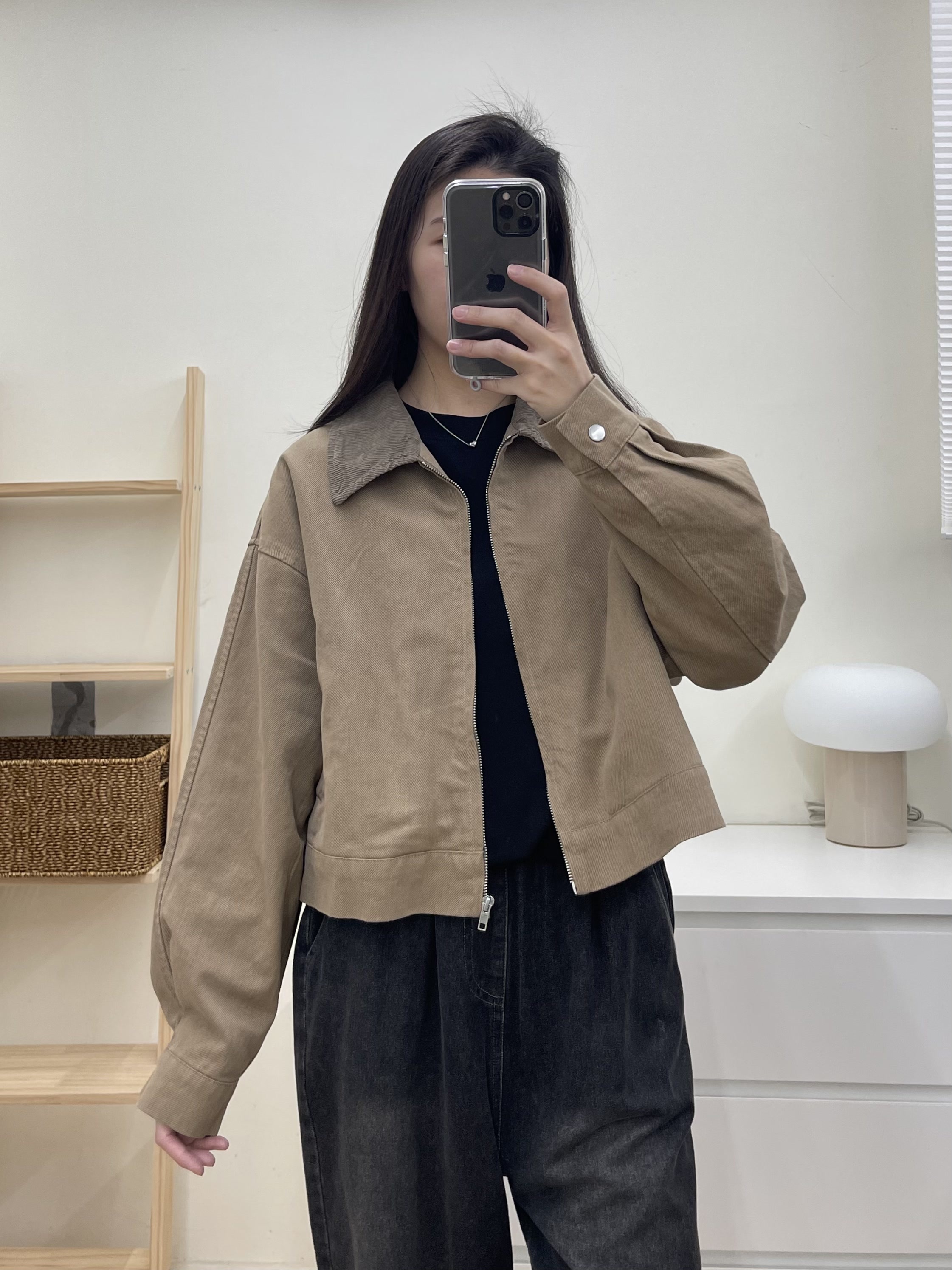 燈芯絨領拼接挺版外套