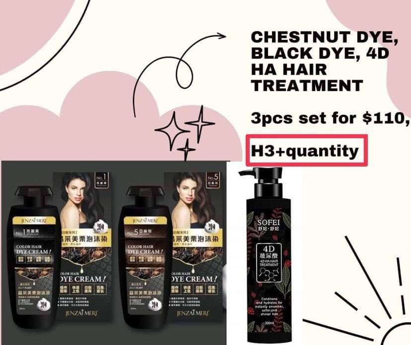 2 BUBBLE DYEING SHAMPOO (Chestnut Dye + Black Dye)+ 4D Hair Treatment 1 SET $110