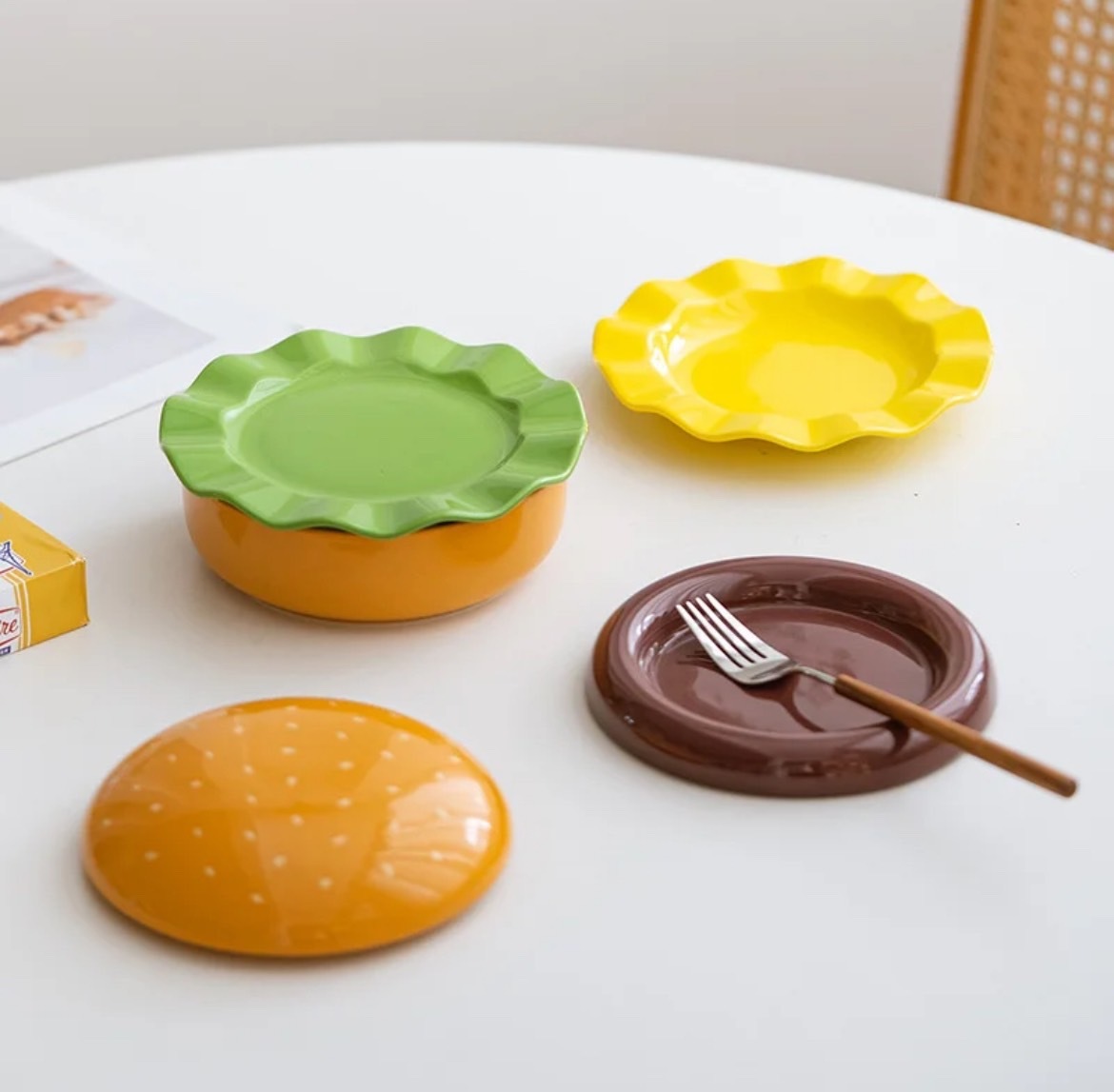 <快速出貨>漢堡堡 可愛 創意 陶瓷疊疊餐盤