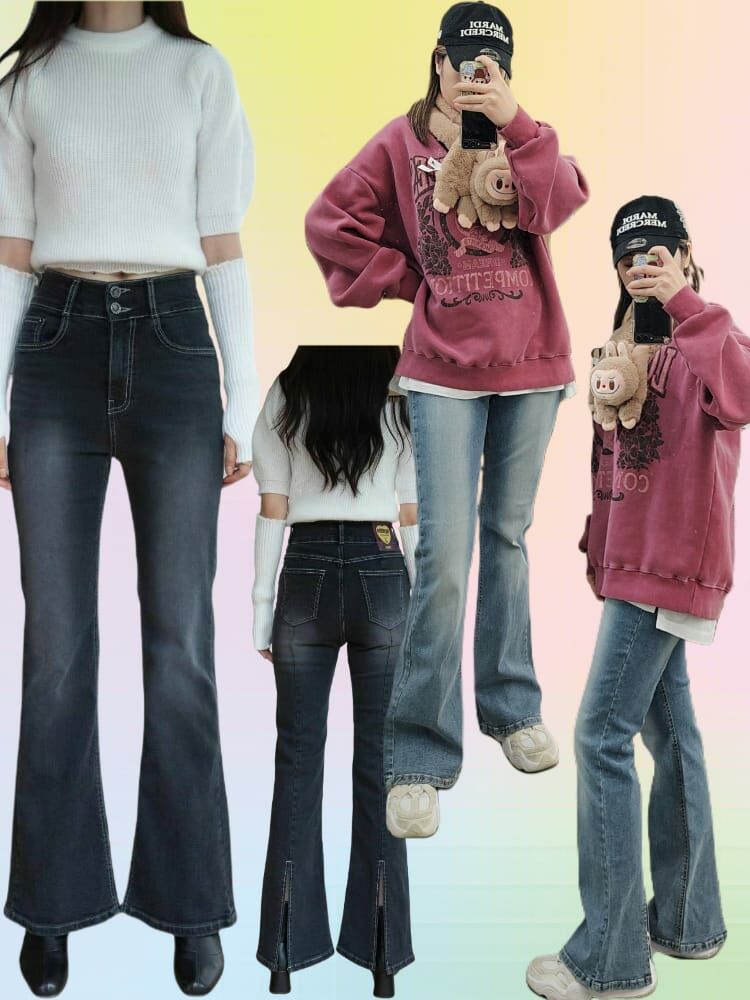 現貨韓國 超顯瘦長腿中高腰喇叭牛仔褲（此為清貨價貨品不設退換）（K11 F442）